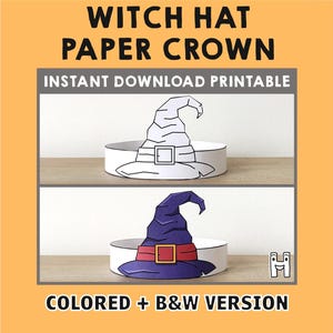 Witch Hat Paper Crown Headband Halloween Party Craft Headband Coloring Printable Kids Birthday Favor pdf favor DIY - Instant Download