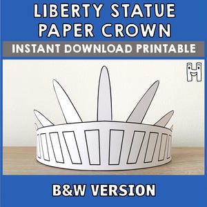 Statua della Libertà, corona di carta da colorare, stampabile, lavoretto per bambini, festa di compleanno, bomboniera, costume americano fai da te, stampabile - Download immediato