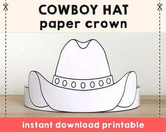 Chapeau de cowboy en papier, couronne de fête, coloriage imprimable pour enfants, artisanat, Costume du Far West, anniversaire, cadeau imprimable, bricolage, téléchargement immédiat