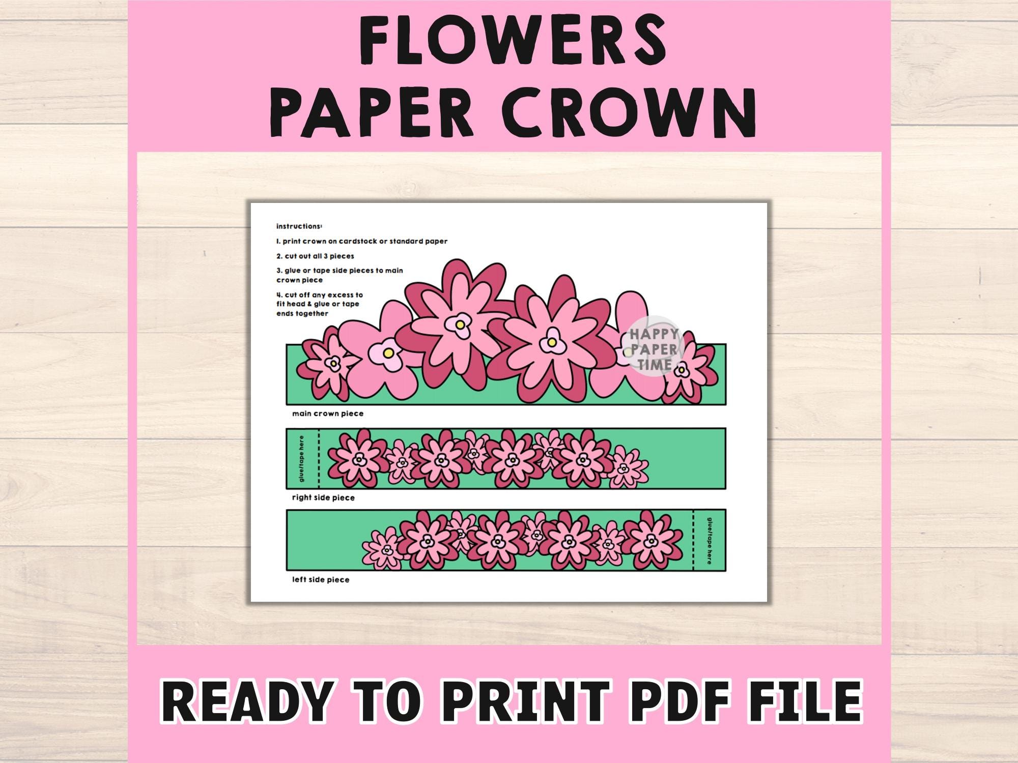 Flower Paper Crown Party Coloring Printable Kids Craft Spring Fairy ...