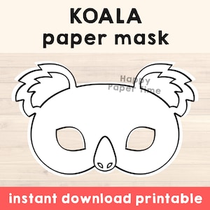 Koala Mask Printable, Koala Costume, Koala Birthday theme Australian Party Printable, Koala Party Printable, Koala kids - Instant Download
