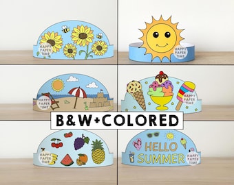 Summer Paper Crown Headband Coloring Ice Cream Party Activity Printable Kids Craft Costume Favor Instant Download