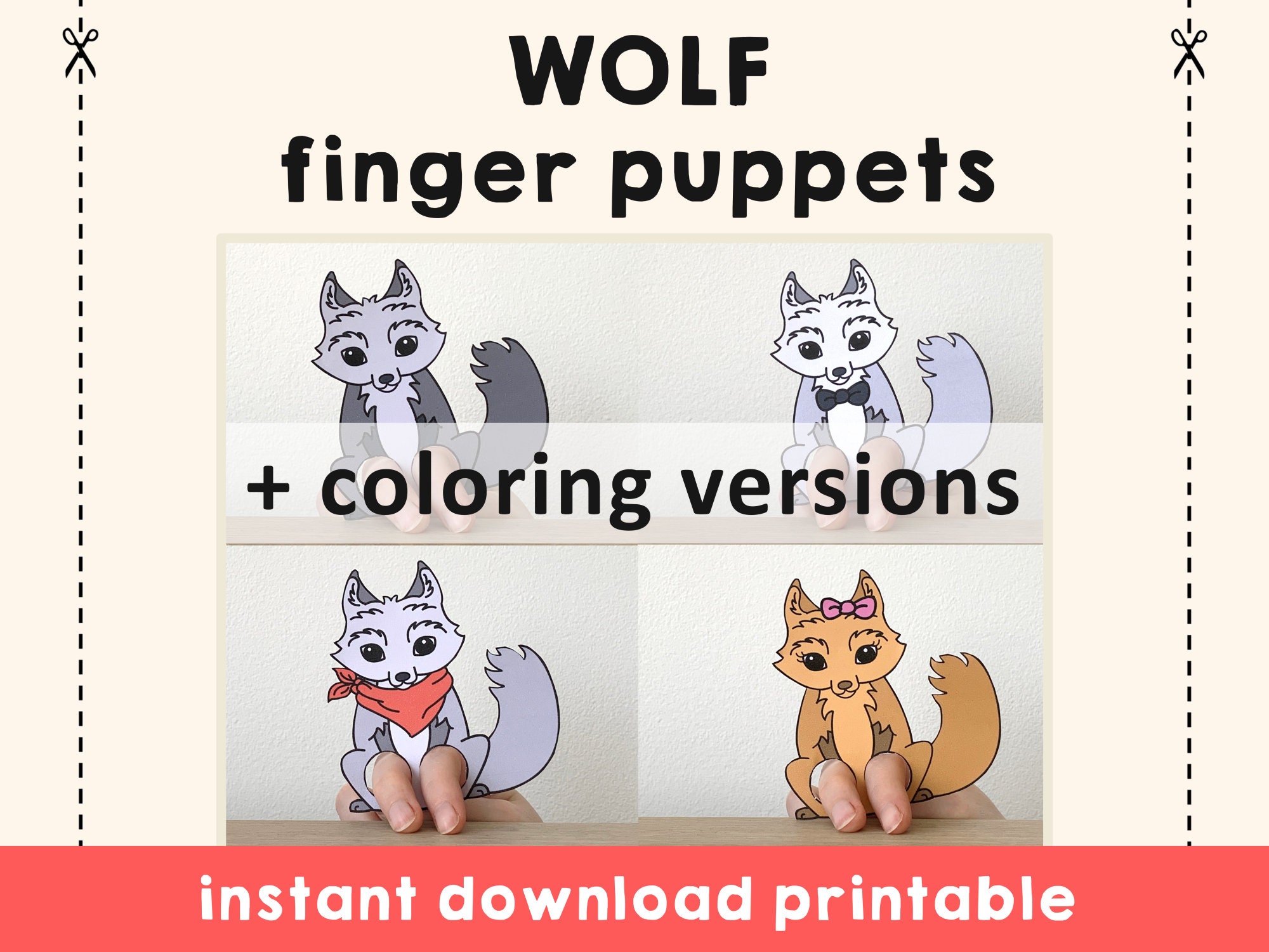 Wolf Puppet Paper Craft Printable Finger Puppet Kids Craft Animal ...