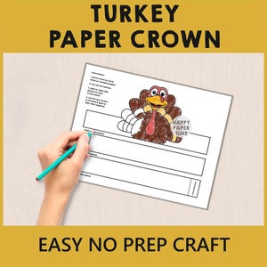 Fascia per capelli da tacchino, corona di carta, cappello, festa del Ringraziamento, da colorare, stampabile, per bambini, costume, bomboniera, autunno, fai da te - Download immediato immagine 3