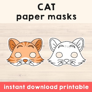 Cat mask Paper Kitty Animal mask Party Favor Pet printable costume coloring craft kids template
