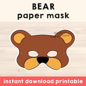 Bear costume Animal Mask DIY Craft Kids - Bear mask - Bear Party - Animal Printable Mask - Animal Party - Woodland Party - Instant Download