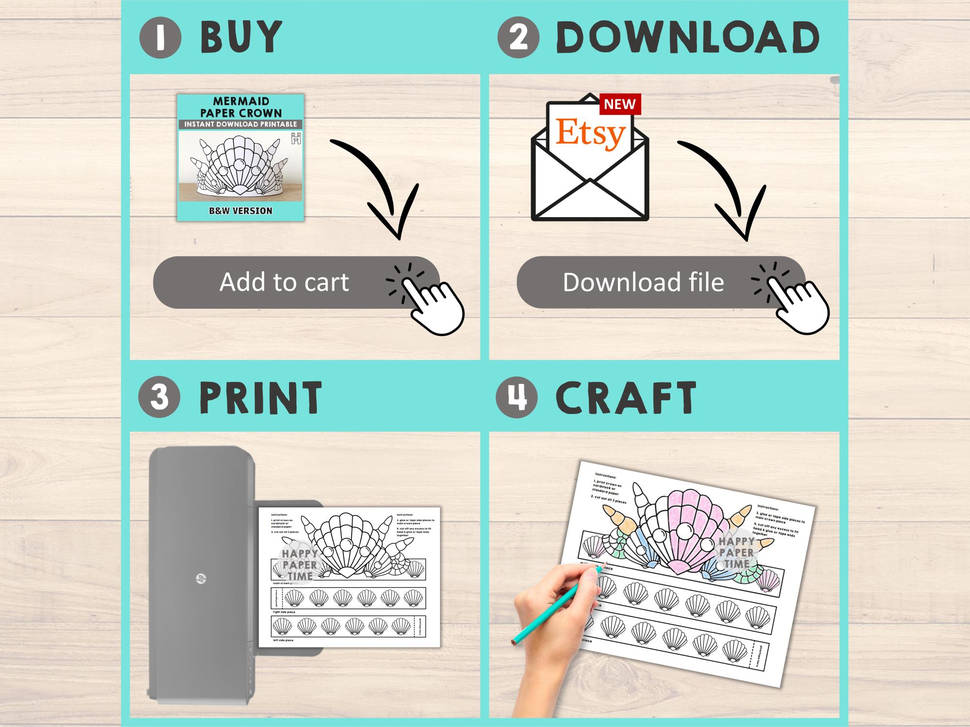Mermaid Paper Crown Coloring Printable Kids Craft Mermaid Birthday ...