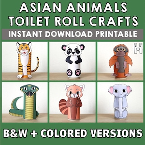 Asiatische Tiere Toilettenpapier Rolle Handwerk Safari Party Färbung druckbare Dekoration Kinder spielen Ausschneiden Kleber DIY - sofort Download