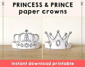 Princess Paper Crown Prince Coloring Printable Kid Craft Princess Birthday Party Printable Favor Princess Costume Printable Instant Download