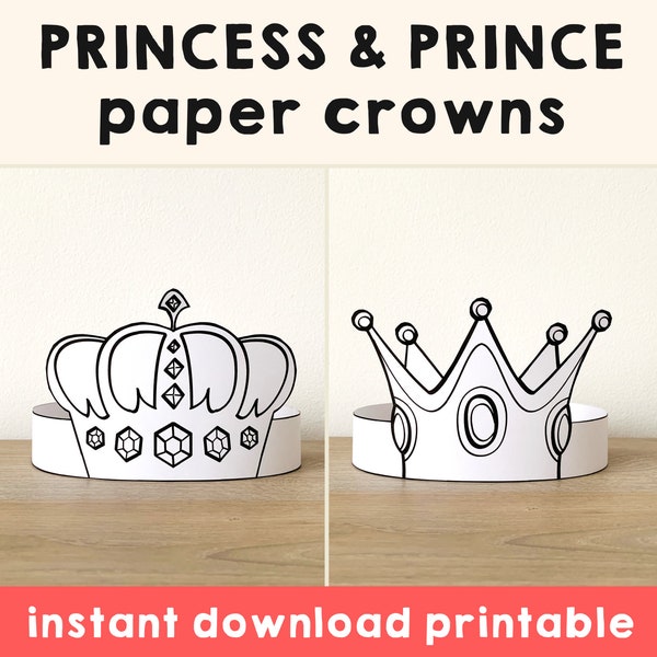 Princess Paper Crown Prince Coloring Printable Kid Craft Princess Birthday Party Printable Favor Princess Costume Printable Instant Download