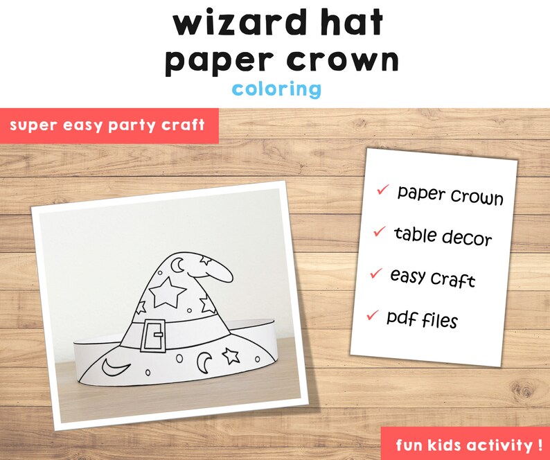 Wizard Hat Paper Crown Template Fantasy Party Headband Coloring ...