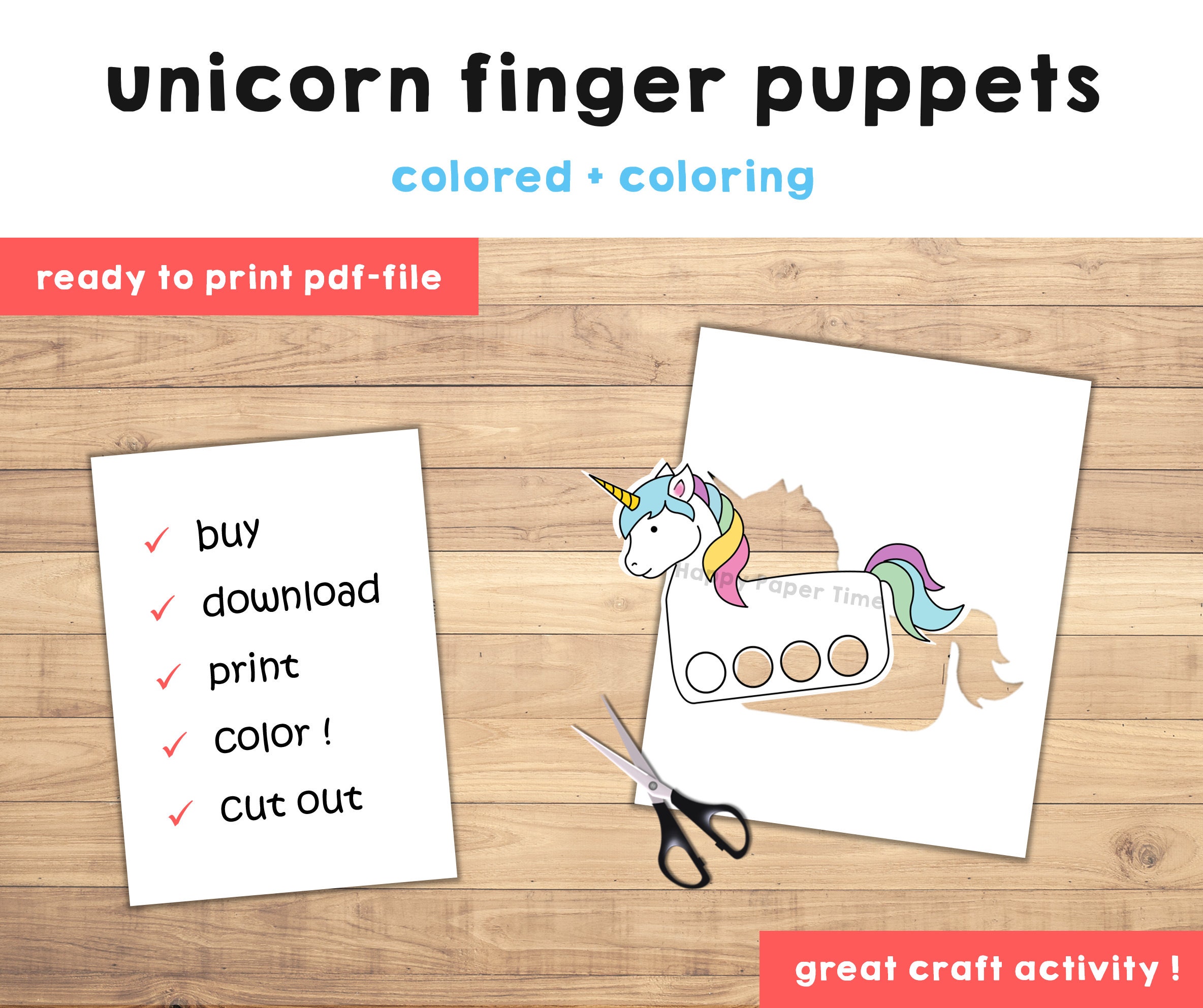 unicorn paper craft printable finger puppet kids craft unicorn etsy