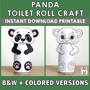 Panda Toilet Paper Roll Craft Asian Animal Jungle Party Coloring Printable Decoration Kids Play Cut out Glue DIY - Instant Download