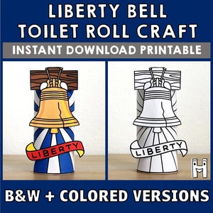 Rotolo di carta igienica Liberty Bell, simbolo americano del 4 luglio, Stati Uniti, decorazione da colorare e stampare per bambini, da ritagliare, download immediato