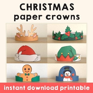 Attività di corone di carta natalizie stampabili per bambini cappelli artigianali vacanze invernali bomboniere costume modello stampabile fai da te - download immediato