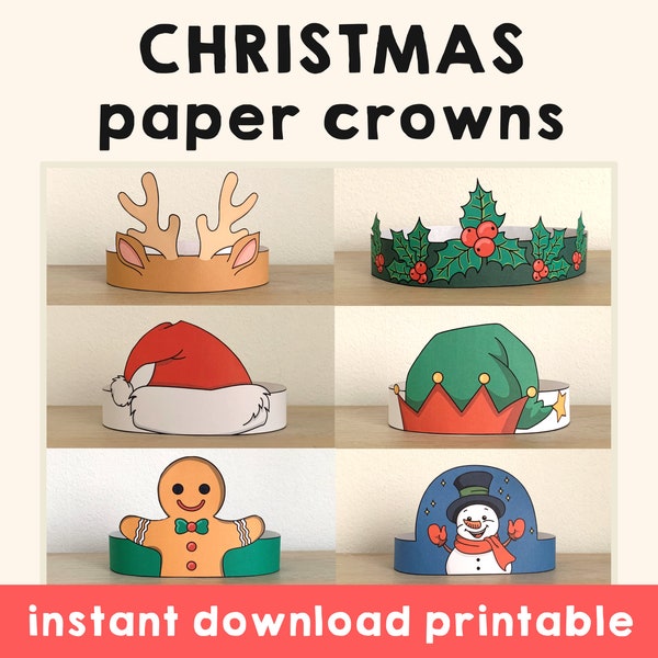 Christmas Paper Crowns activity Printable Kids Craft Hats Winter Holiday Party Favor Costume DIY Printable Template - Instant Download