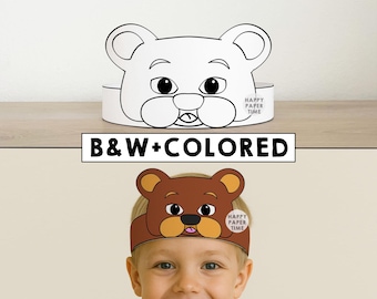 Bear Paper Crown activity Printable Kids Craft Woodland Forest Birthday Party Favor Bear Costume DIY Printable Instant Download