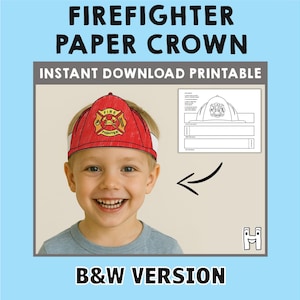 Firefighter helmet Paper Crown Party Coloring Printable Kids Craft Fireman Costume Birthday Printable Favor Costume DIY - Instant Download