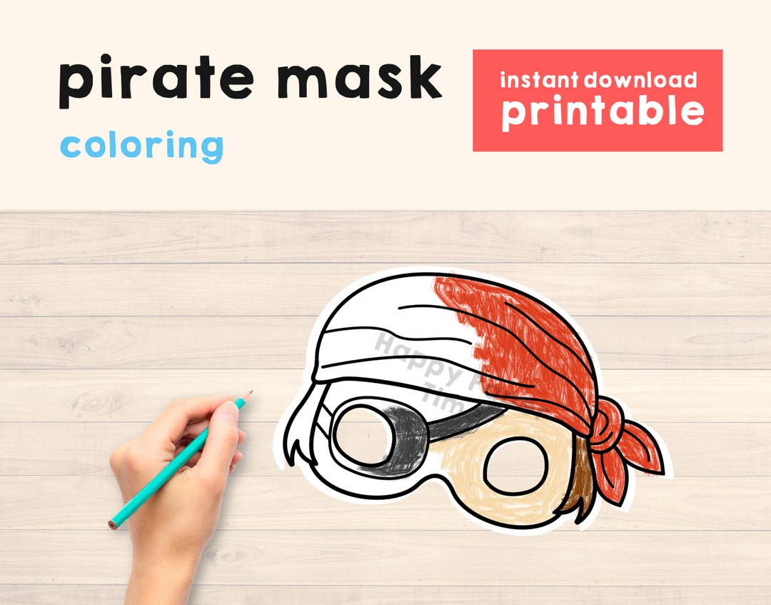Pirate Mask Costume Coloring Printable Party Favor Craft Activity ...