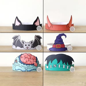 Halloween Paper Crowns Witch Zombie Bat Devil Frankenstein Printable Costume DIY Party Kids Headband hat Craft Favor PDF Download