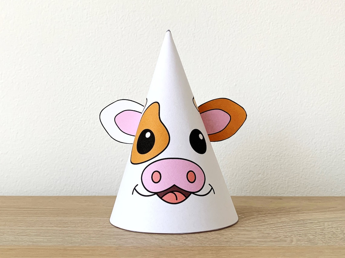 Cow Party Hat Paper Printable Template Print Out Farm Animal - Etsy