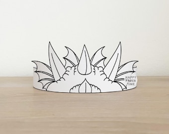 Drachen Papierkrone Vorlage Fantasy Party Stirnband Färbung Druckbare Kinder Handwerk Aktivität Geburtstag Favor pdf für DIY - Instant Download