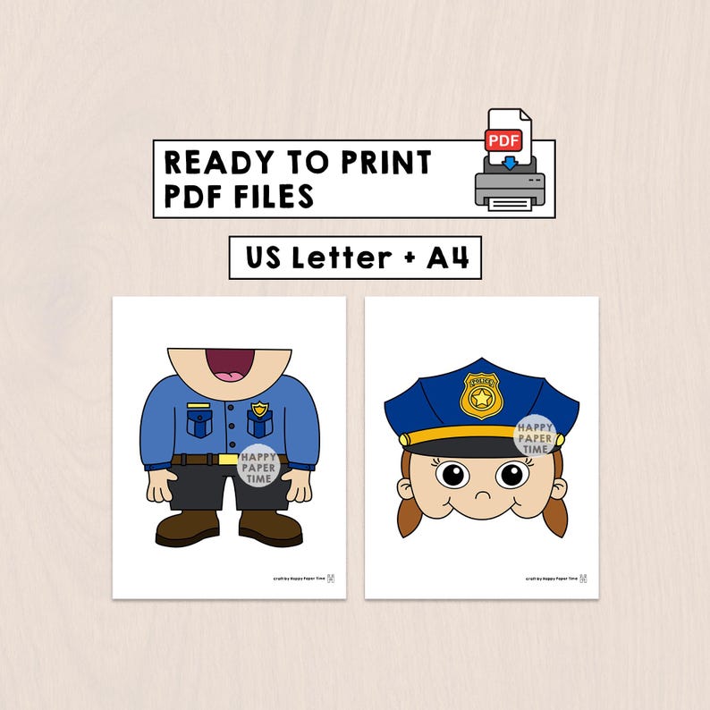 Police Officer Paper Bag Puppet Printable Community Helper Craft ...