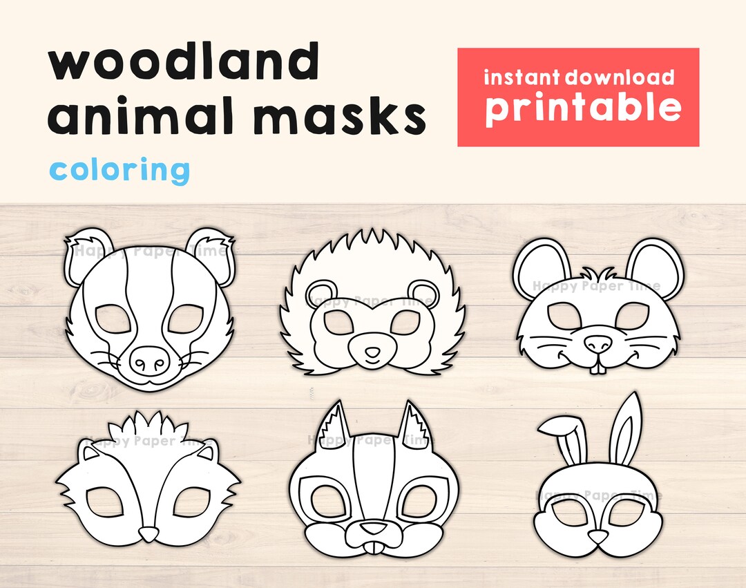 Woodland Animal Masks Template Pdf Crafting Kid Party Favor Printable
