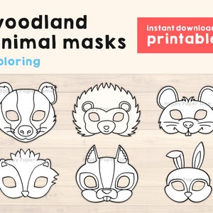 Woodland Animal Masks Template pdf Crafting Kid Party Favor Printable, Woodland Print Kids Activity, Party Printable, Instant Download