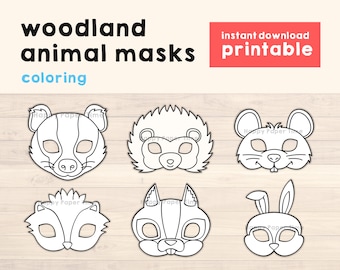 Woodland Animal Masks Template pdf Crafting Kid Party Favor Printable, Woodland Print Kids Activity, Party Printable, Instant Download