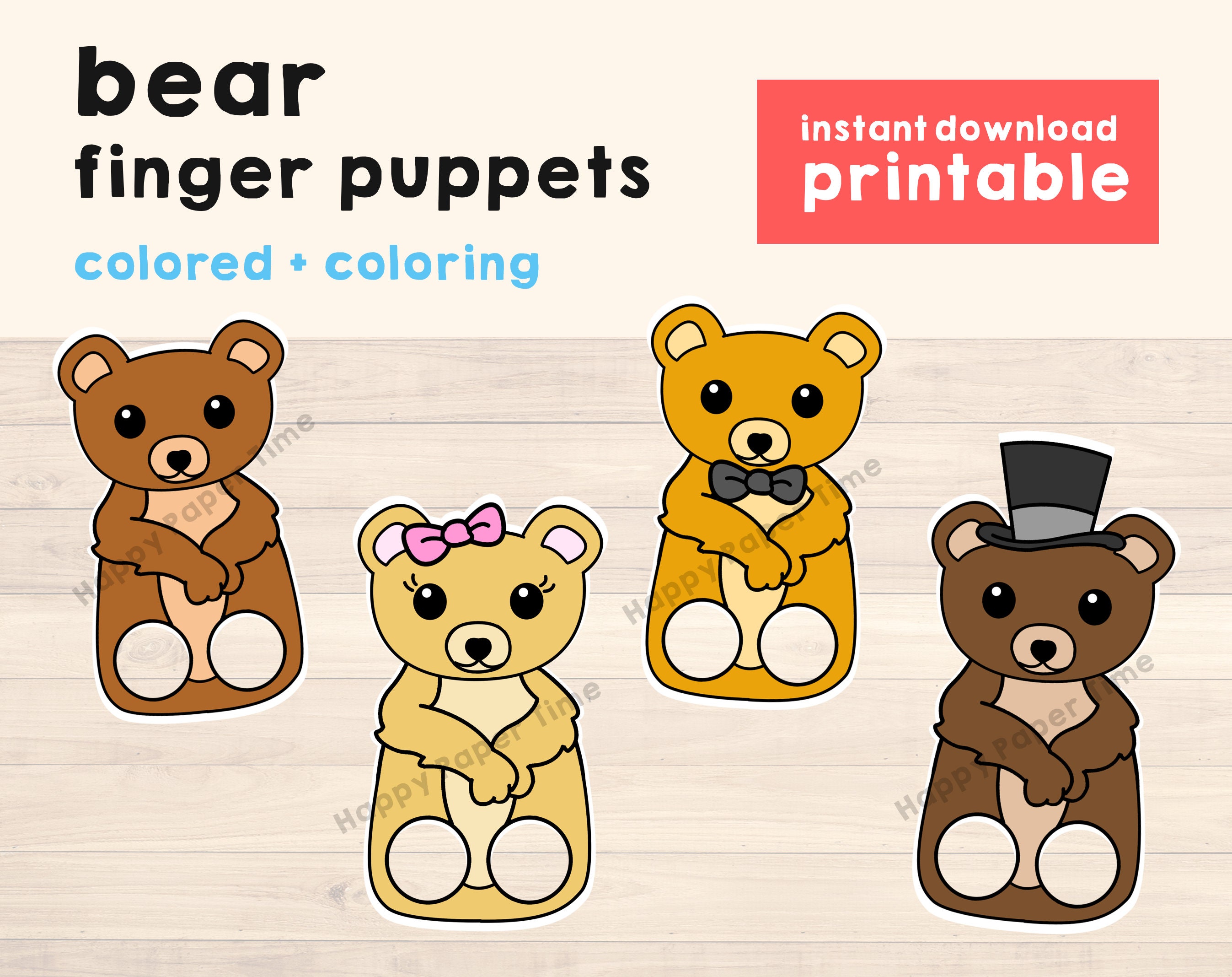 Bear Paper Craft Printable Woodland Animal Finger Puppet Kids picture