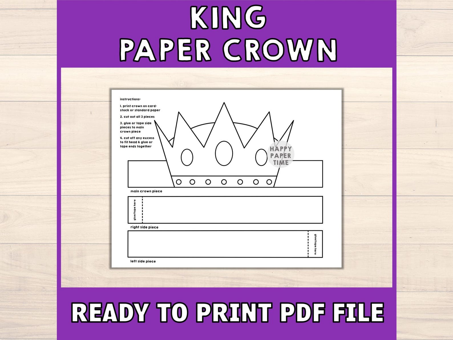 King Paper Crown Template Fantasy Medieval Party Headband Coloring ...