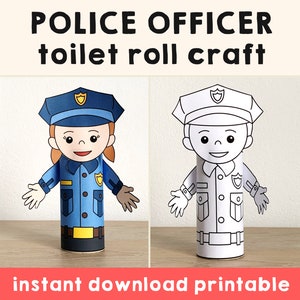 Polizist Klopapierrolle Handwerk Polizist Party Ausmalen druckbare Dekoration Kinder Karriere Tag Community Helfer Schnitt, Instant Download