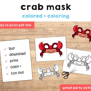 Crabe masque modèle costume enfants bricolage océan mer animal fête amusant faveur imprimable coloriage artisanat facile enfants téléchargement immédiat image 2