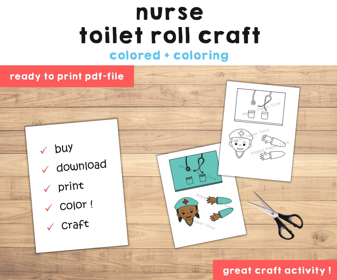 Nurse Toilet Paper Roll Craft Doctor Party Coloring Printable Etsy
