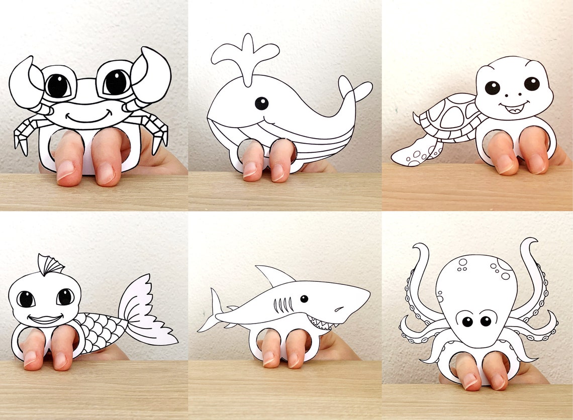 Ocean Animals Paper Craft Printable Finger Puppet Template - Etsy
