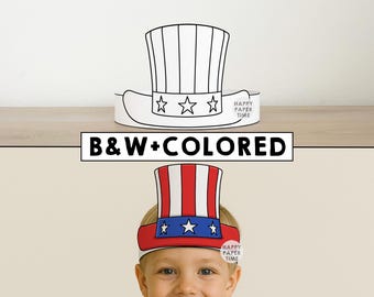 Uncle Sam hat Paper Crown Party Coloring Printable Kids Craft America 4th July Party Favor Birthday Decor pdf Costume DIY Instant Download