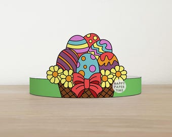 Easter Eggs Basket Paper Crown Headband Easter Cut Out Party Activity Printable Kids Craft Costume Favor Instant Download