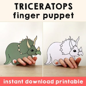 Dinosaur Triceratops paper craft printable Finger Puppet Kids Craft Dinosaur Birthday Party Kids Coloring Puppet Printable Instant Download