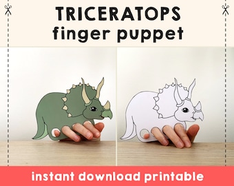 Dinosaur Triceratops paper craft printable Finger Puppet Kids Craft Dinosaur Birthday Party Kids Coloring Puppet Printable Instant Download