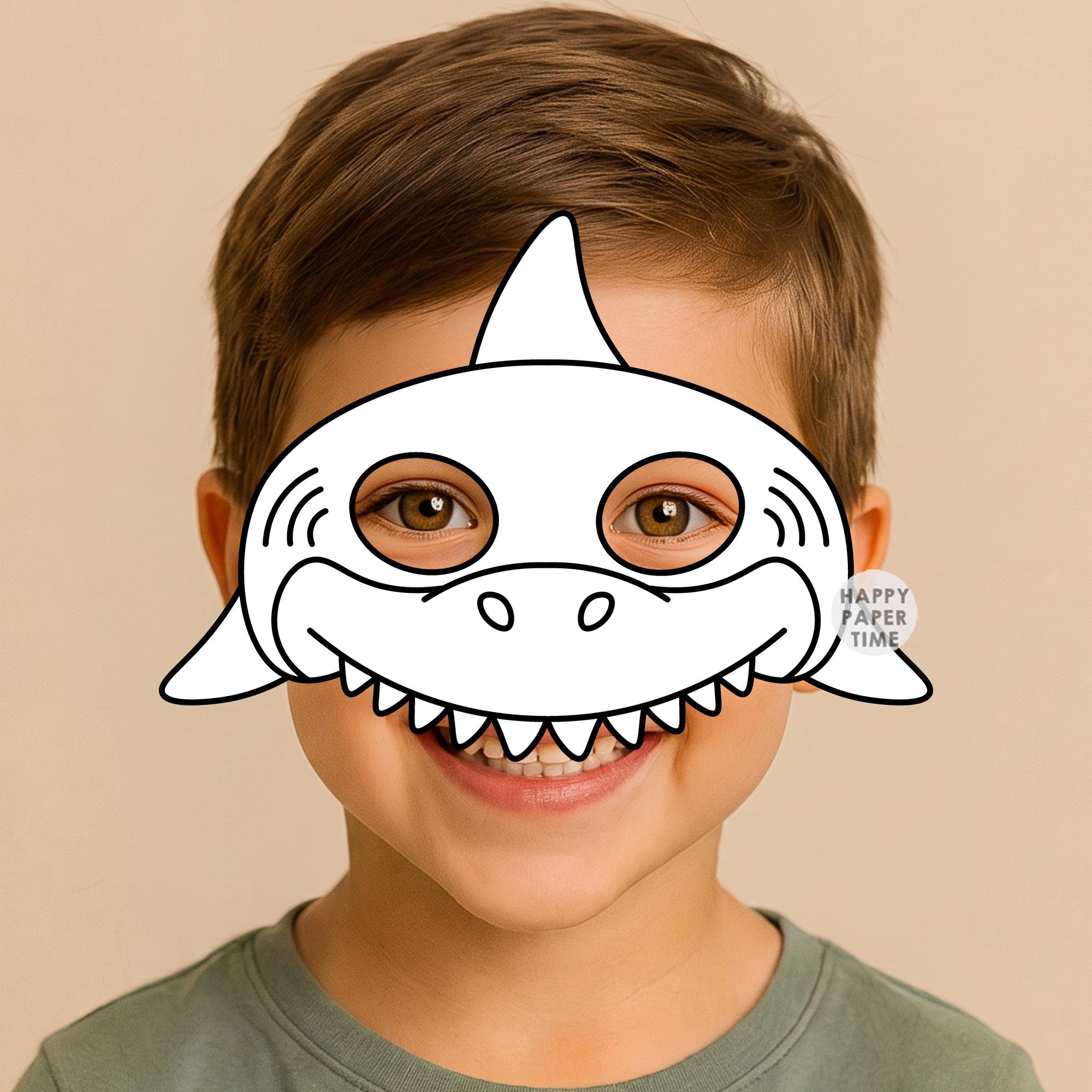 39 Awesome Animal Crafts For Kids 15 Shark mask shark costume template paper craft activity Sea ocean…