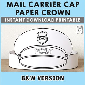 Gorro de cartero, sombrero, corona de papel, fiesta, colorear, imprimible, manualidad para niños, disfraz comunitario, cumpleaños, imprimible, recuerdo, PDF, disfraz, bricolaje, descarga instantánea