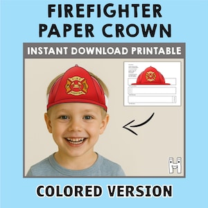 Firefighter helmet Paper Crown Party template Printable Kids Craft Fireman Costume Birthday Printable Favor Costume DIY - Instant Download