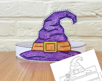 Witch Hat Paper Crown Headband Craft Activity Halloween Magic Party Coloring Printable Kids Birthday Favor pdf template - Instant Download