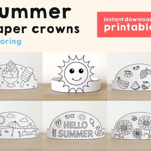 Sommer Papier Krone Stirnband Färbung Eis Party Aktivität druckbare Kinder Handwerk Kostüm Favor Instant Download