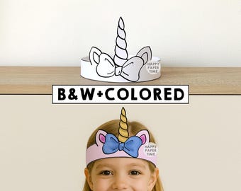 Licorne papier couronne fête coloriage imprimable enfants artisanat licorne anniversaire décoration imprimable faveur Costume bricolage imprimable téléchargement immédiat