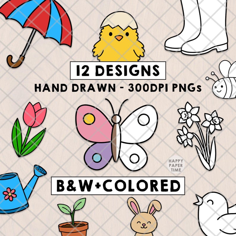 Spring Clipart Icons Line Art Season Easter PNG Classroom Decoration ...