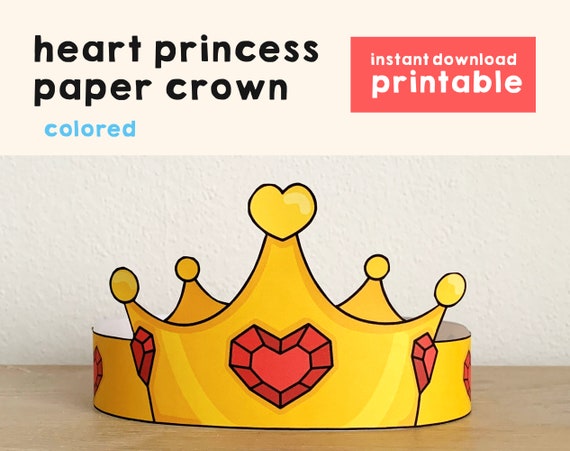 Heart Princess Paper Crown Party Activity Printable Kids Easy - Etsy