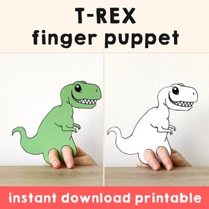 Dinosaur T-rex paper craft printable Finger Puppet Kids Craft Dinosaur Birthday Party Craft Kids Coloring Puppet Printable Instant Download
