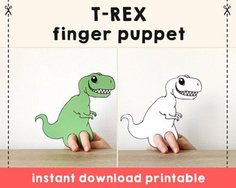 Dinosaur T-rex paper craft printable Finger Puppet Kids Craft Dinosaur Birthday Party Craft Kids Coloring Puppet Printable Instant Download